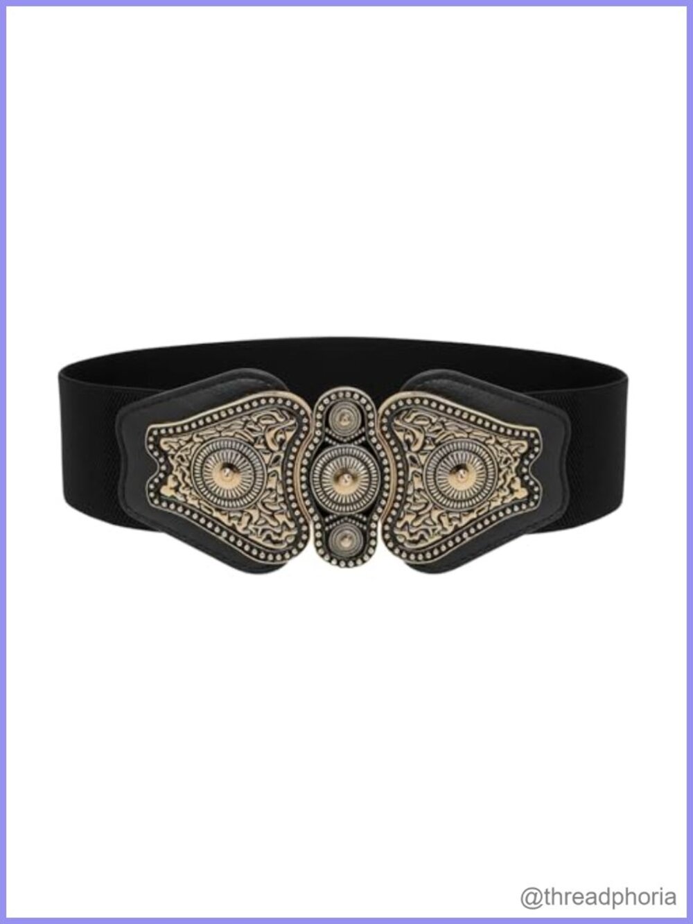 Wide Elastic Waist Belt Antique Gold Interlocking Buckle Cinch